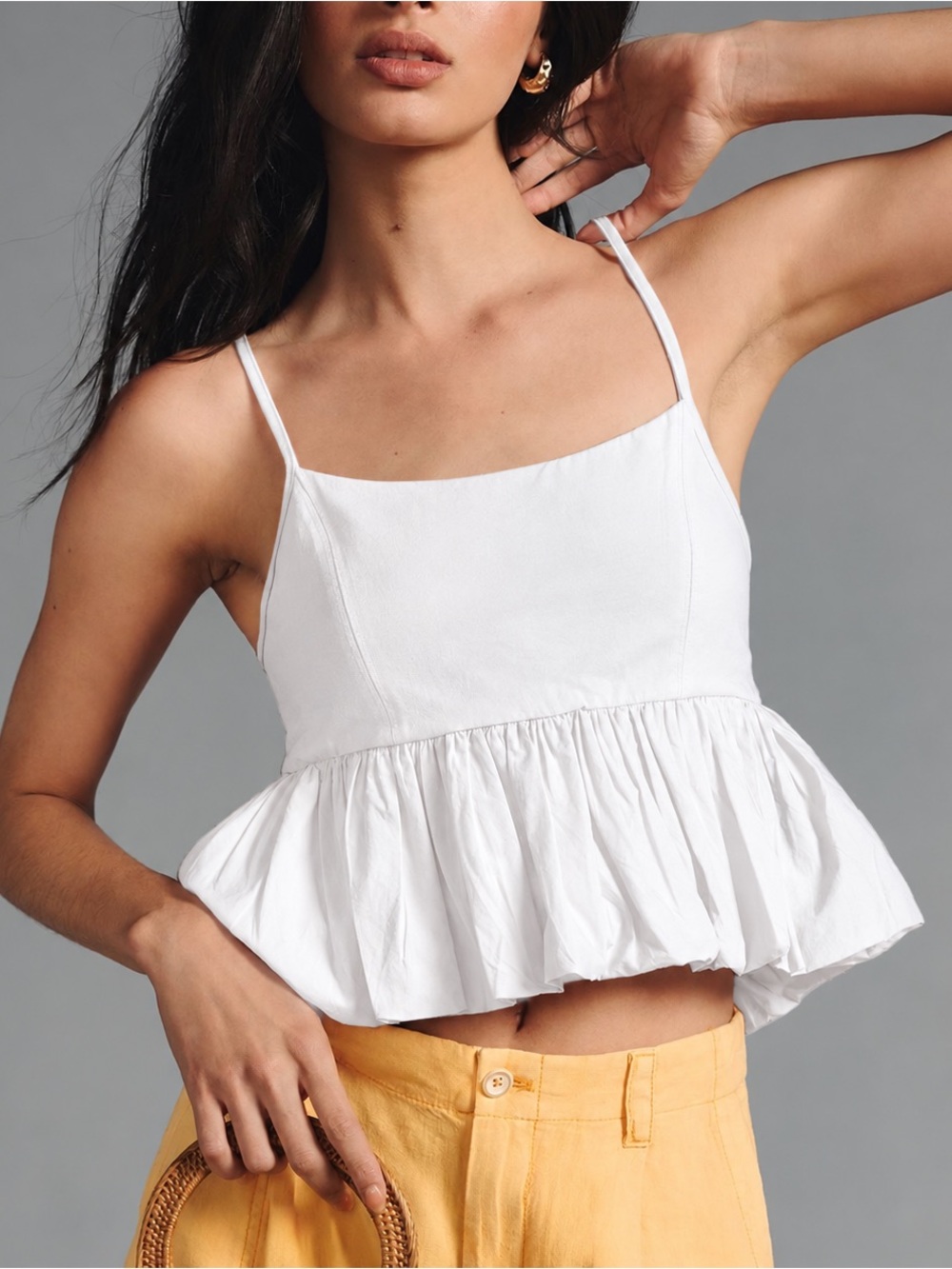 Maeve Anthropologie White Cotton Peplum Babydoll Tank Top, Size L NWT BOHO FAIRY
